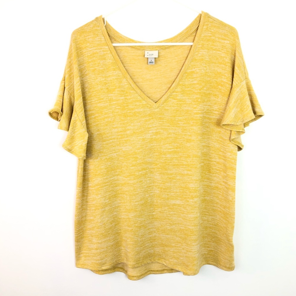 A New Day Yellow Short Ruffle Sleeve Top